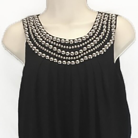 Sleeveless Lined Black Chiffon Top with Silver Metal Studded Neckline Moonair - Picture 2 of 5